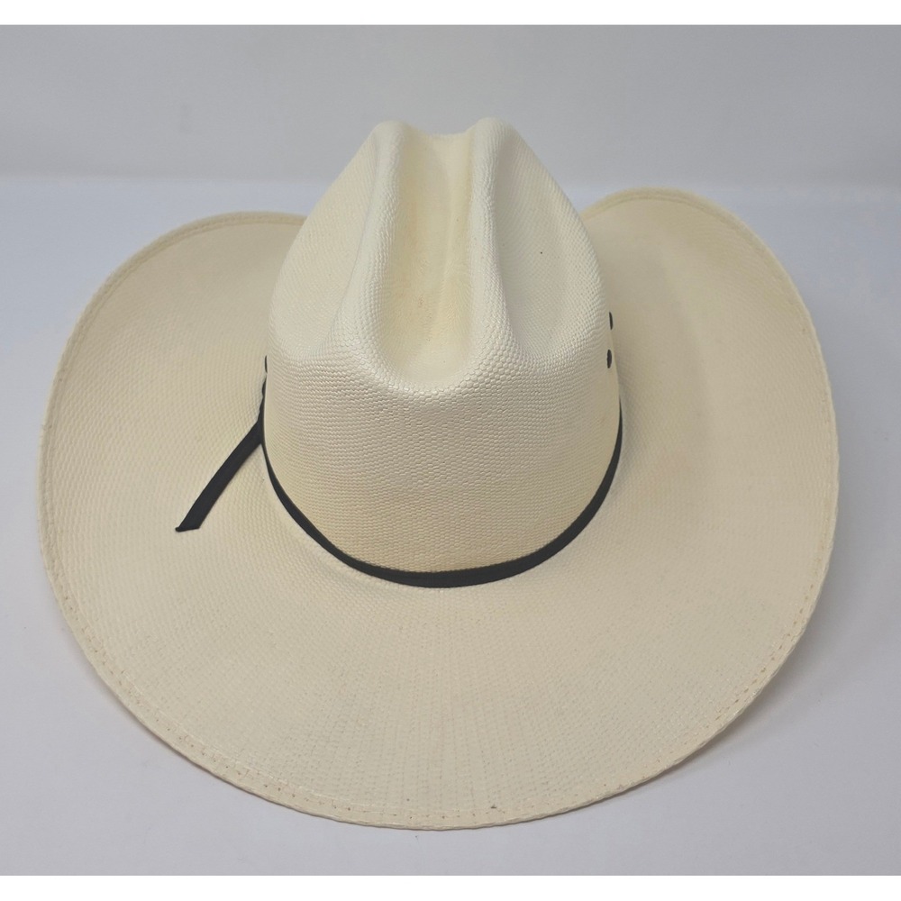 Resistol Denison 7X Hard Straw Cowboy Hat 6 7/8 Leather Sweatband with Protector - Picture 5 of 14